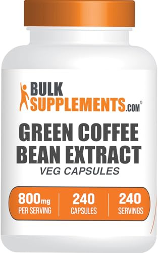 BulkSupplements.com Green Coffee Bean Extract Capsules - Green Coffee Bean Supplement - Gluten Free, 1 Capsule per Serving (800mg), 240 Veg Capsules (Pack of 1)