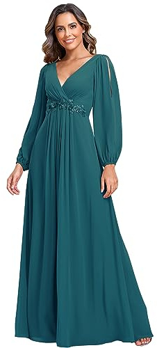 Ever-Pretty Vestito da Cerimonia Elegante Linea ad A Scollo a V A Abiti da Sera 00461 Teal 52