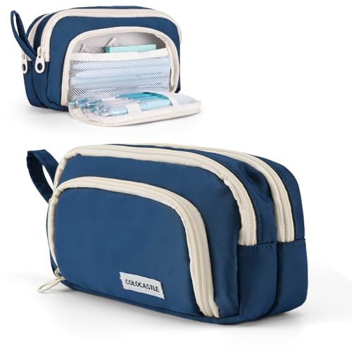 COLOCASTLE Federmäppchen Mäppchen mit 3 Fächer Federtasche große Kapazität Federmappe Mädchen Junge Teenager Erwachsene Schlamppermäppchen Pencil Case mit Tragegriff für Schule Büro