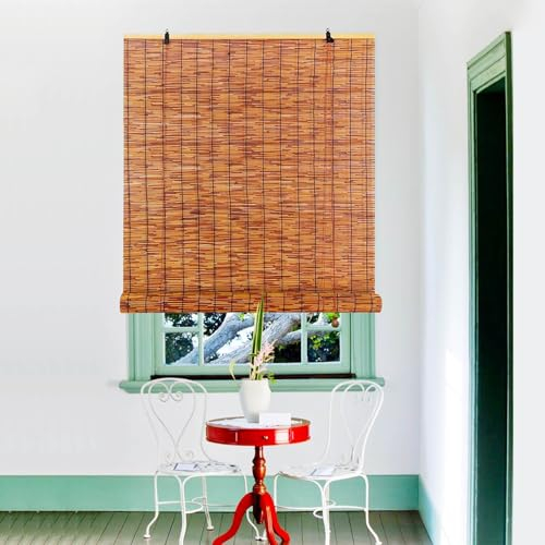 Bambusrollo Aussenbereich Wetterfest Natür Bambus Rollo 100 120 140 150 165cm Breit Schilf Vorhang Mit Lifter Sonnenschutz Rollo Bambus Sichtschutz Retro Jalousine Für Terrasse Balkon Fenster (Color