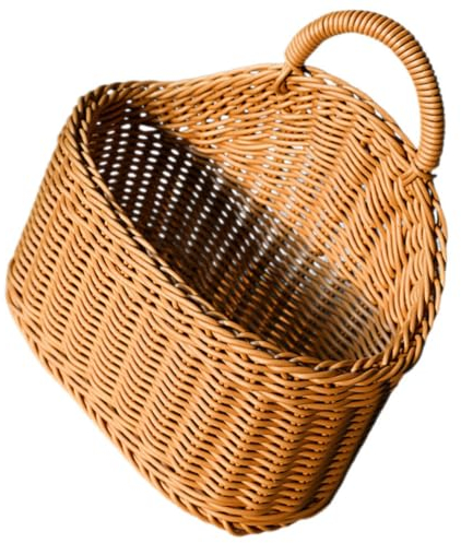 Luxshiny Hängender Geflochtener Wandkorb Mit Griff Dekorativer Aufbewahrungskorb Für Obst Gemüse Und Blumen Praktische Wanddekoration Für Küche Und Wohnzimmer Mittelgroß