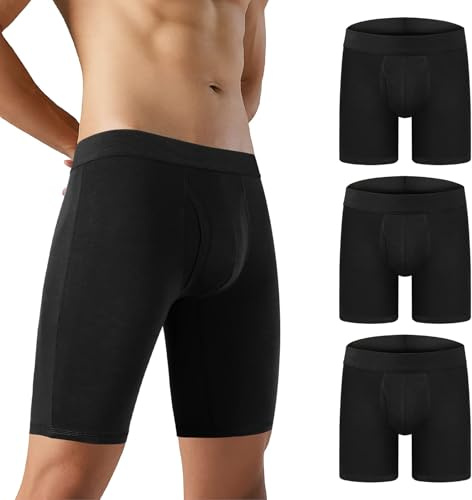 5Mayi Long Boxer Homme Doux Coton Calecon Homme Lot Pack de 3, Braguette Ouverte sans Etiquette sous-vêtements Homme Caleçon Boxer L, D: Noir