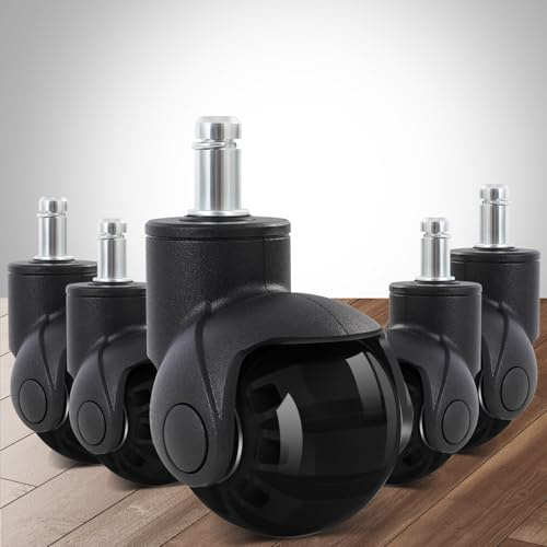 RRIUTO Office Chair Wheels Caster 11x22mm, Set of 5 PU Chair Castors Replacements for ALL Floors, Supports up to 700lbs/318kg, Smooth & Silent 50mm Chair Casters Wheels for Home and Office