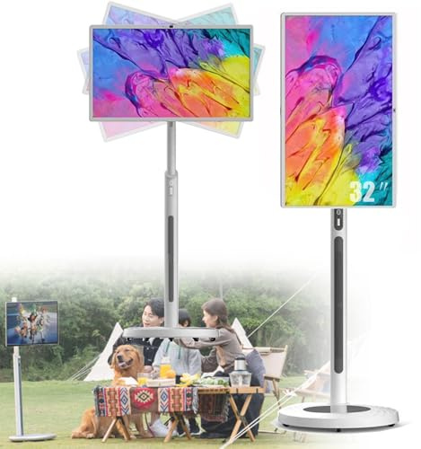 Televisor PortáTil De 32, Con Ruedas Y Pantalla TáCtil, Pizarra Inteligente Todo En Uno Con Control Remoto, BateríA Integrada Y Soporte Ajustable Para Hogar, Oficina Y El Entretenimiento White-8+128G