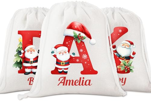 MJARTORIA Weihnachtsbeutel Nikolaussack Personalisiert Weihnachtssack Geschenkbeutel mit Name Weihnachten Säcke Groß zum Befüllen Santa Sack Weihnachtsdeko (Rot)