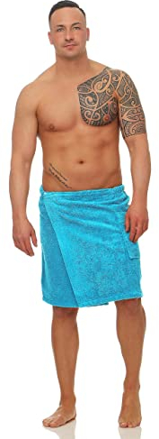 Class Home Collection Saunakilt Herren – Weiches Baumwolle Frottee Saunahandtuch mit Klettverschluss, ideal als Saunatuch, Saunazubehör, Hamamtuch, tragbare Badetuch für Sauna & Wellness, Türkis