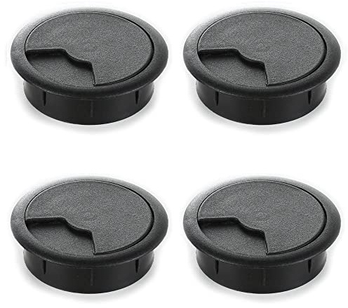 sossai® Kabeldurchführung KDM2 (4 Stück) | Kabeldurchlass/Schreibtischkanal für Schreibtische, Büro & Arbeitsplatten | Farbe: Schwarz | Durchmesser: 80 mm | Material: Kunststoff