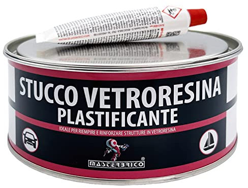 Stucco Vetroresina Barca 750 ml, Stucco Vetroresina per Carrozzeria riempitivo, Stucco Vetroresina Bicomponente rinforzato, Stucco Resina per Legno con Catalizzatore per Vetroresina incluso