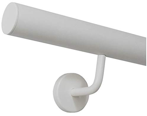 Pasamano Blanco Revestido Acero Inox. Interior Exterior Resistente a la Intemperie Barandilla/Longitud - Recto Tapa, 130 cm mit 2 Halter