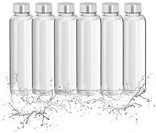 Relaxdays 6er Set Trinkflasche Glas, Wasserflasche mit Hülle, 500ml, spülmaschinenfest, wasserdicht, transparent/schwarz