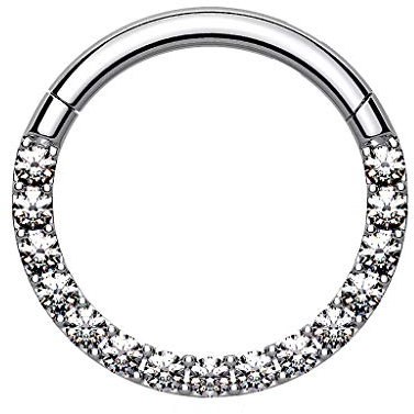 Piersando Segment Clicker Scharnier Ring Piercing mit Glitzer Kristall Septum Tragus Helix Nase Lippe Nasenring Ohr Knorpel Silber 1,6mm x 8mm