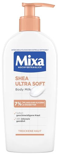 Mixa Shea Body Lotion, mit Sheabutter und pflanzlichem Glycerin, intensiv nährende Körpermilch, für trockene und raue Haut, pflegt & hydratisiert die Haut 48h lang, Shea Ultra Soft Body Milk, 250 ml