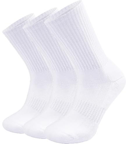 SOX TOWN Cushioned Crew Training Athletic Socks for Men Women(White M 3P)
