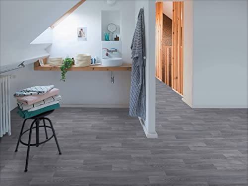 PVC Bodenbelag Vinylboden in klassischem Holz, grau, Zuschnitt (2m breit / 5m lang)