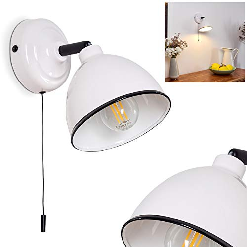 Wandlampe Catharine, moderne Wandleuchte aus Metall in Weiß/Schwarz 1-flammig, 1 x E14,mit verstellbarem Strahler, mit Zugschalter zum An- und Ausschalten, ohne Leuchtmittel