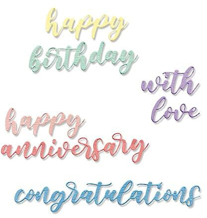 Sizzix Thinlits Stanzschablone 665089 Script Sentiments von Sharon Drury 6er Pack