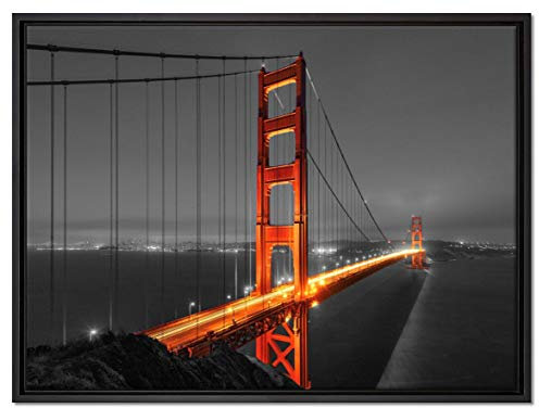 Pixxprint majestätische Golden Gate Bridge Leinwandbild 80x60 cm im Bilderahmen, Wandbild, Schattenfugenrahmen, Kein Poster