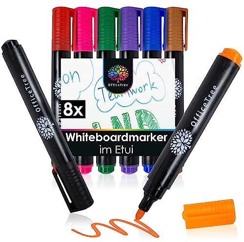 OfficeTree 8x Whiteboard Stifte Bunt - Whiteboard Marker abwischbar - Dry Erase Marker - Abwischbare Stifte für Whiteboards - Non Permanent Markers