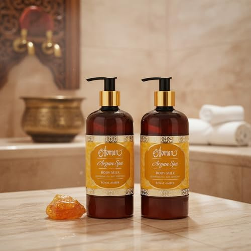 Ottoman Argan Spa Lait corporel Royal Ambre – 2 x 400 ml – Lait corporel hydratant et régénérant pour une peau rayonnante et souple – Sans expérimentation animale