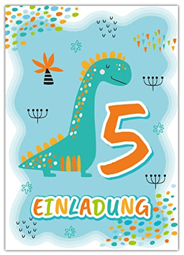 Junapack 12 Einladungskarten zum 5. Kindergeburtstag fünfte Geburtstag Jungen Dino Dinosaurier Geburtstagseinladungen