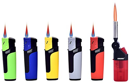 5 Stück Sturmfeuerzeug Gas Feuerzeug + 1x (Konsumany® Stab- Sturmfeuerzeug 12,5 cm Lang)