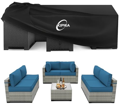 Kipiea Housses Salon de Jardin Exterieur Imperméable, Rectangulaire Housses Table de Jardin Coupe-Vent, 420D Tissu Oxford Bache De Protection Salon de Patio Exterieur, Anti-UV- 230x152x71cm