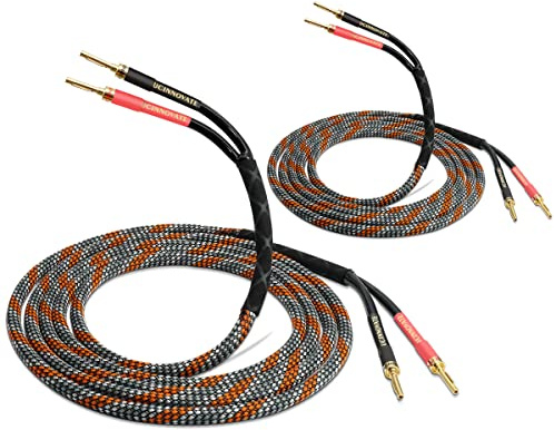 VVFLED 2 Pack 3m Bi-Wire Speaker Cable, Home Theater Premium Cable With Gold-Plated Banana Tip Plugs, Audiophile Heavy Duty Braided Wire for Speakers, Audio Amplifier, Subwoofer