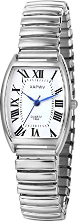 JewelryWe Paar Uhren Analog Quarz Pärchen Armbanduhr Klassisch Rechteckig Elastisch Legierung Armband Partner Freundschafts Uhr mit Römischen Ziffern/Digital Zifferblatt Gold/Silber