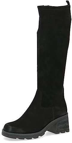 CAPRICE Damen Hohe Stiefel mit Absatz Memotion aus Leder bis zum Knie Weite G, Schwarz (Black Comb), 38 EU