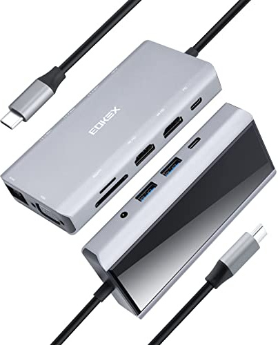 EOKEX 11-in-1-USB-C-Hub, Typ-C-Multiport-Adapter mit 2 (Dual) HDMI 4K, VGA, PD3.0, SD/TF-Kartenleser, RJ45 f¨¹r MacBook/Pro/Air/IMAC/XPS