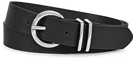 XZQTIVE Damen Casual Ledergürtel, Frauen Ledergürtel für Jeans Hosen Damen Kleid Gürtel, Schwarz, Passt Taillenumfang 105-115cm