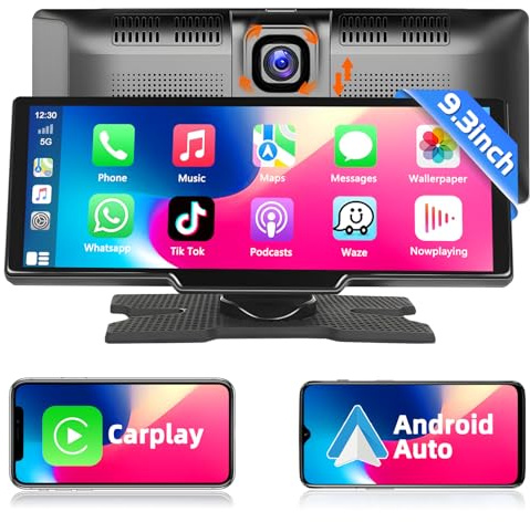 Podofo 10.26'' 1280P HD Portable A-pple Carplay Display Reversing Display WDR Camera IP69 Waterproof Night Vision Wireless Android Auto Support SUV,MPV,Pickup,Car, Autoradio mit FM Bluetooth