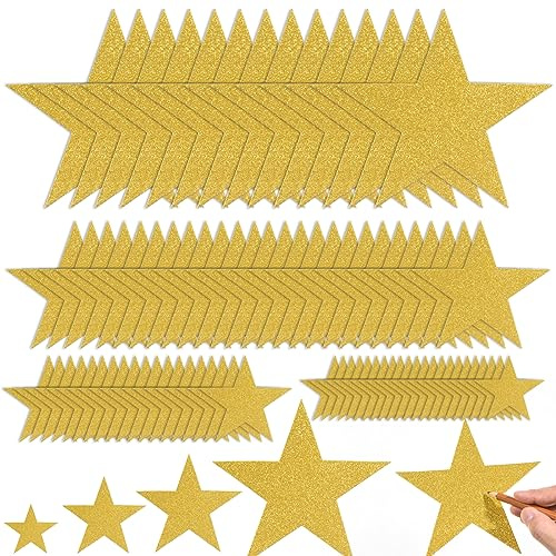 180 Pcs Gold Glitter Star Cutout Paper Five Star Cutouts Glitter Stars Confetti Decorations Gold Star Cutouts for Bulletin Board Stars Classroom Christmas Party Wall Decoration Supply,4 Sizes