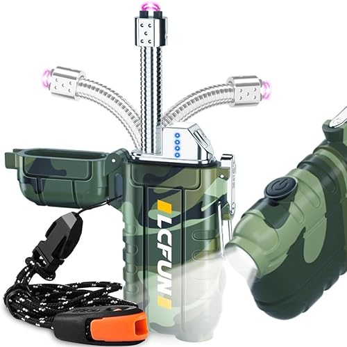 LcFun Accendino elettrico, a 360° flessibile collo ad arco accendino USB C ricaricabile, accendino al plasma con indicatore della batteria a LED e torcia per campeggio, candela