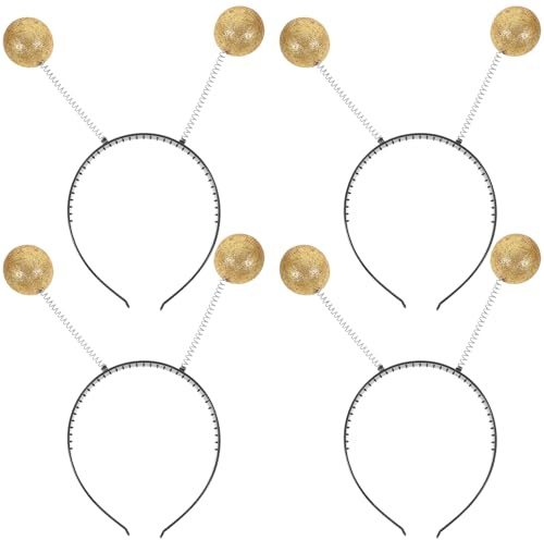 jojofuny 4 StüCk Alien Haarreif Mit Glitzerkugeln, Antennen Haarreif FüR Damen Und Kinder, KostüM Kopfschmuck FüR Karneval, Fasching, Halloween Und Themenpartys, Gold