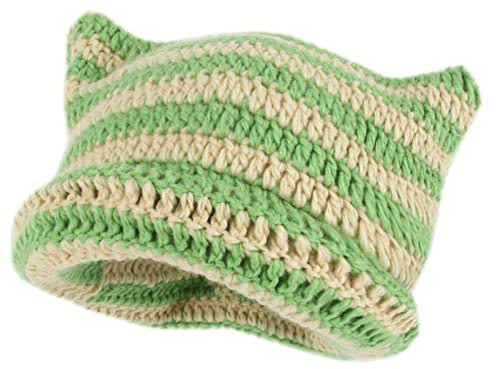 Katze Ohr Beanie Gestreifte Katzenohren Beanies Gestreifte Katzenmütze Y2k Strickmütze Elastische Mütze Beanies Wintermütze Y2k Gothic Knitted Women Girls Boys