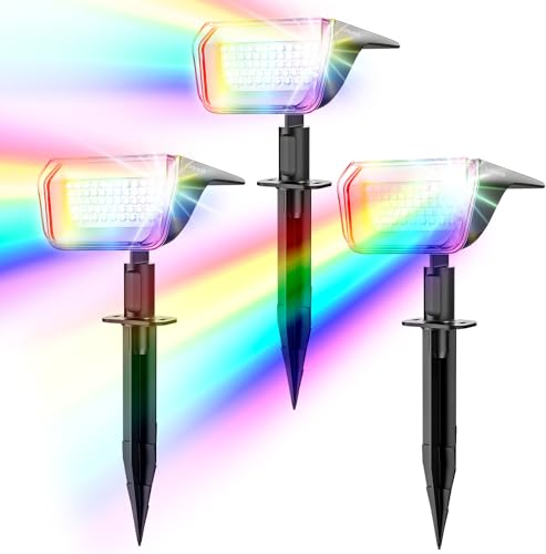 Linkind Lampe Solaire Exterieur RGB, Eclairage Solaire 60 LEDs, Spot Solaire Exterieur 800lm, IP67 Eclairage Exterieur Solaire pour Jardin, Chemin, Halloween, Noël, Fête