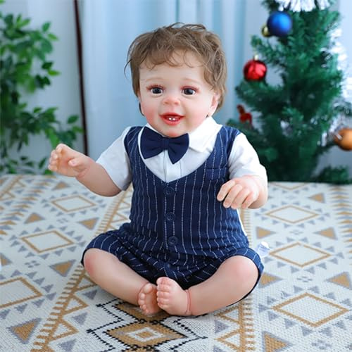 RUNGQIANY Reborn Baby Junge 22 Zoll 55 cm Reborn Baby Puppe Weicher Silikon-Vinyl-BaumwollköRper Reborn Puppen Lebensecht Jungen MäDchen Spielzeug Geschenke Handgefertigt Neugeborene Baby-Puppe