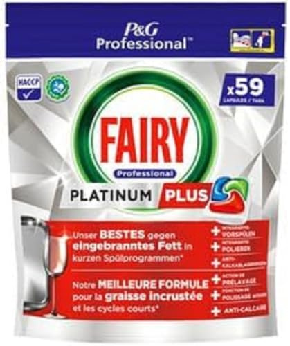 Fairy Professional Platinum Plus diskmaskinflikar, 59 tvättar, utmärkt rengöringslösning för bränning av fett och korta program