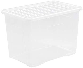 M1SS 80L Litre Large Big Plastic Storage Clear Box with Lid Strong Stackable Container Made in U.K