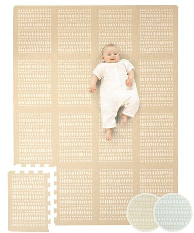 Hakuna Matte Stylische Puzzlematte Baby 1,7x1,2m Hygge Sand – 16 XL-Platten mit Kanten–Dicke & weiche Baby Spielmatte – schadstofffreie, geruchlose, Pflegeleichte Krabbelmatte–plastikfreie Verpackung