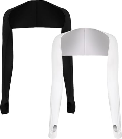 MAEXUS 2 Stück UV-Schutz Bolero,Armstulpen sommer,Sonnenhülle Ärmel,Sonnenschutz-Schalärmel,Bequem und atmungsaktiv,Schalärmel aus Eisseide,Mit Fingerlöchern,für Radfahren,Laufen,Golf (Schwarz/Weiss)