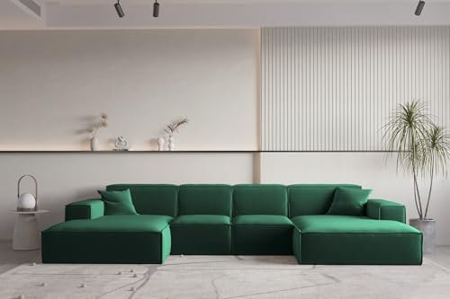 Fun Möbel Wohnlandschaft U-Form CELES Premium XS in Stoff Opera Velvet (Grün)
