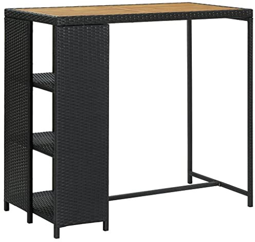 CINDERFUL Bartisch mit Regal Schwarz 120x60x110 cm Poly Rattan,Praktischer Bistrotisch mit Lagerregal für Haus und Gastronomie Gartenmöbel & Zubehör Tische