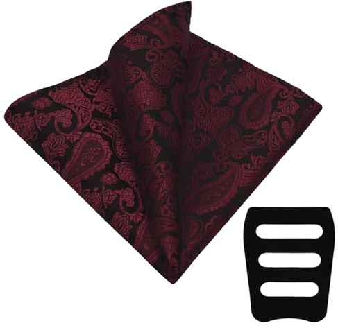 GHTIYLP Men's Handkerchiefs with Pocket Square Holder Paisley Pocket Square Handkerchief for Men Wedding Party Business (Burgundy)