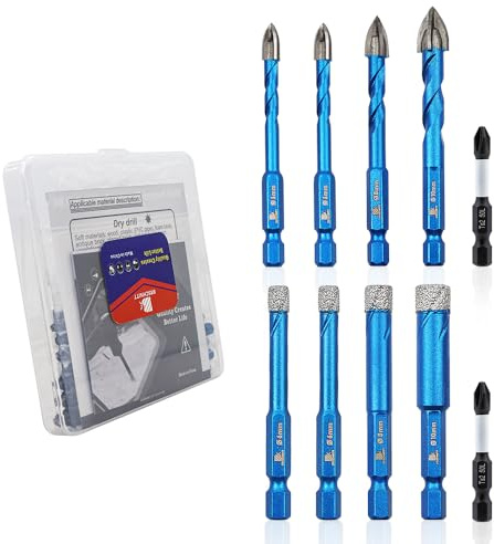 BRSCHNITT Diamant Fliesenbohrer Ø6I 6I 8I 10mm& Magnetischer Phillips,Steinbohrer Bohrer Set mit Sechskantschaft Universalbohrer für Keramik, Granit, Porzellan, Fliesen, harte Fliesen, Feinsteinzeug