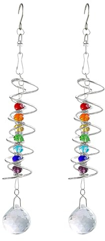 2 Stück Sonnenfänger Kristall,Dekorativer Suncatcher,Hanging Sonnenfänger Fenster,Sonnenfänger Basteln mit Sieben Chakra Perlen,Windspiel Sonnenfänger,für Gartendekoration im Freien