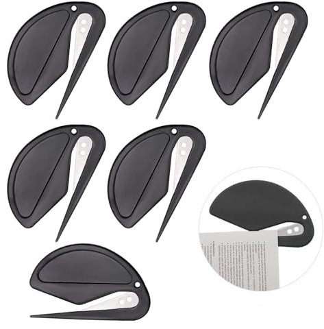 Schwarz Brieföffner, 6 Stück Letter Opener, Folienmesser Folienschneider mit Metallklinge, Mini Umschlagöffner Kasten, Kuvertöffner für Paket Papier Box Umschlag Slitters