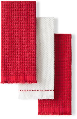 KitchenAid Gourmet Series Gridlines Küchentücher, 3er-Pack, 100% Baumwolle, saugfähig, Passion Red, 45,7 x 71,1 cm