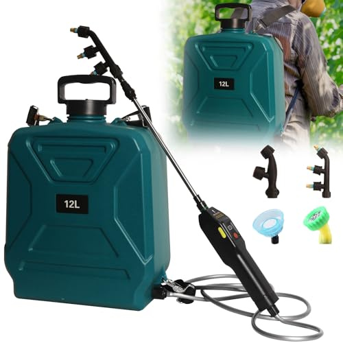 Bostar Drucksprüher 12 Liter mit 4 Nebeldüsen, Stärker Elektrischer Pflanzensprüher Rückenspritze mit USB-Aufladbarem Griff für Garten Rasen Pflanzenschutz Reinigung